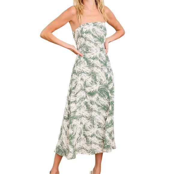 Lulu's Leaves in the Breeze Green Leaf Print Backless Smocked Strappy Midi Dress - Picture 1 of 13